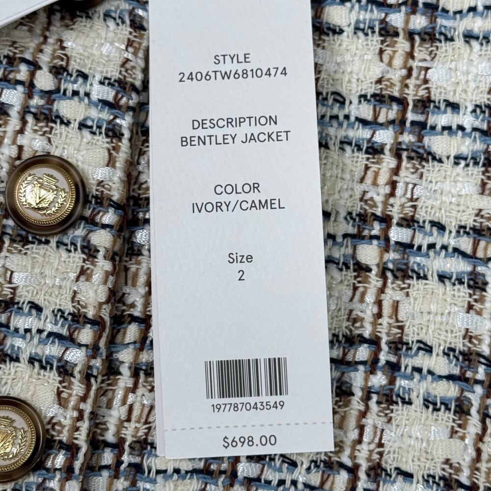 VERONICA BEARD Bentley Tweed Jacket Sz-2 Ivory/Camel 2406TW6810474 - Picture 11 of 16